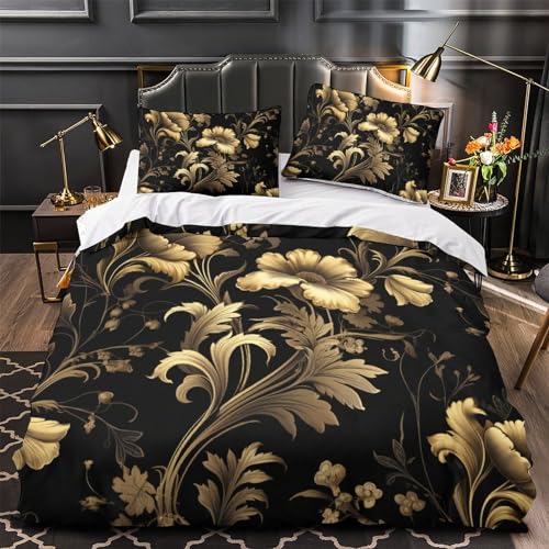Parure de lit fleurs d'or 3D pour transformer la chambre des adolescents avec style - 4