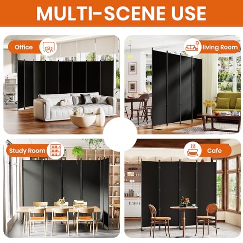 Image of SUNALLY Room Divider 6FT Folding Privacy Screens, 4 Panel Fabric Divider for Room Separation, 88 inch W Freestanding Portable Wall Dividers Screen for Home Dorm Studio Office, Black