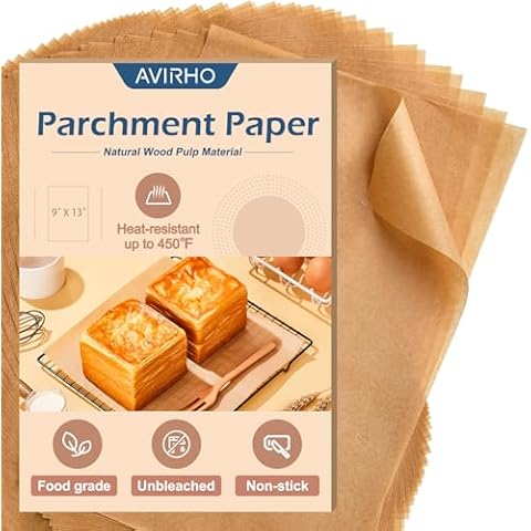 Unbleached Parchment Paper Baking Sheets, 9x13IN Precut Non-Stick Parchment Paper for Baking, Grilling, Air Fryer, Steaming-70 Sheets Unbleached Parchment Sheets for Bread Cup Cake Cookie And More Cover