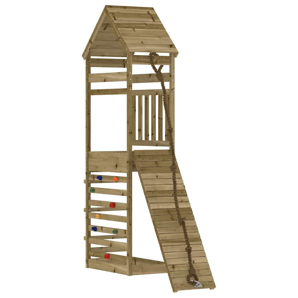 Torre da gioco con parete da arrampicata in legno di pino impregnato, piedistallo da 90 cm, box da arrampicata con sabbiera, corda e scala, per giardino, cortile e terrazza, per bambini da 3 a