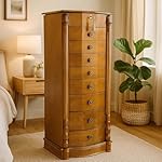 Hives and Honey Elizabeth Jewelry Armoire – Locking Top with Mirror, Cord Access, 8 Drawer Organizer, Side Necklace Hooks, Anti-Tarnish Lining, 40 Inch Tall - Image 4