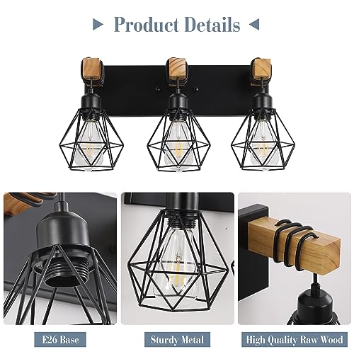 Farmhouse-Vanity-Light-for-Bathroom-3-Light-Wood-Bathroom-Vanity-Light-Fixtures-Over-Mirror-Rustic-Sconces-Wall-Lighting-with-Metal-Lampshade-for-Living-Room-Bedroom-Hallway Farmhouse Vanity Light for Bathroom 3 Light Wood Bathroom Vanity Light Fixtures Over Mirror Rustic Sconces Wall Lighting with Metal Lampshade for Living Room Bedroom Hallway
