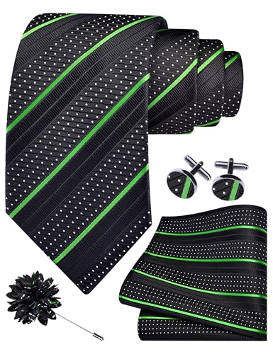 Image of GUSLESON 3.15 inch(8cm) Mens Stripe Tie and Lapel Pin Necktie Hankerchief Cufflinks Set for Men