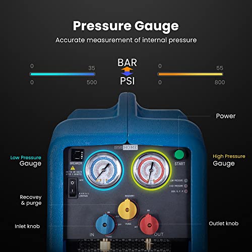 Máquina portátil de recuperación de refrigerante VIVOHOME R1234YF de 1 HP y bomba de vacío HVAC de 110 V, 1/4 HP y 3,5 CFM de etapa única con paletas rotativas miniatura 4