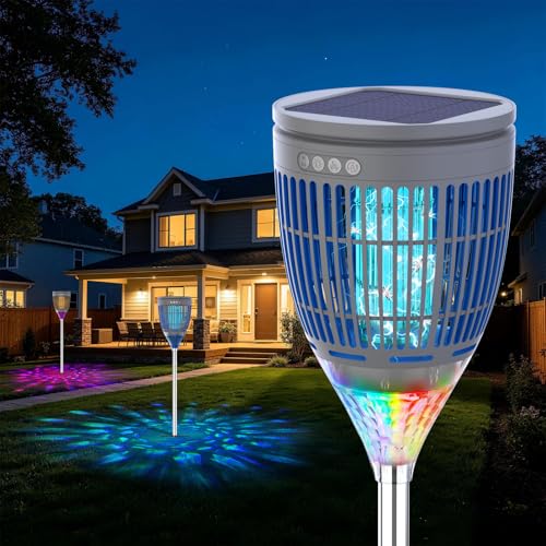 Image of Rossetta Solar Bug Zapper Outdoor, Fly Zapper with Flame & Projector Light | 4200V Shock Grid, Solar & USB Charging, IPX5 Waterproof, Auto Mode, Cordless Electric Mosquito Killer for Patio, Garden