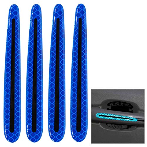 Image of ZYTC 4pcs 3D Super Reflective Stickers Carbon Fiber Strips Car Side Door Edge Bumper Anti-Scratch Protection Guards Trim Stickers Universal (Door Handle Sticker Blue)