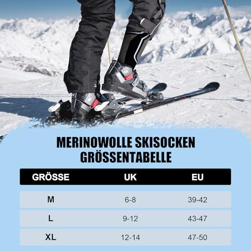 Effeet 2 Paar Skisocken aus Merinowolle für Herren Damen, Warme Gepolsterte Thermosocken Weich Winterstrümpfe, Kniestrümpfe mit Polsterung für Snowboarden Skifahren Schnee Jagen Wandern – Bild 9