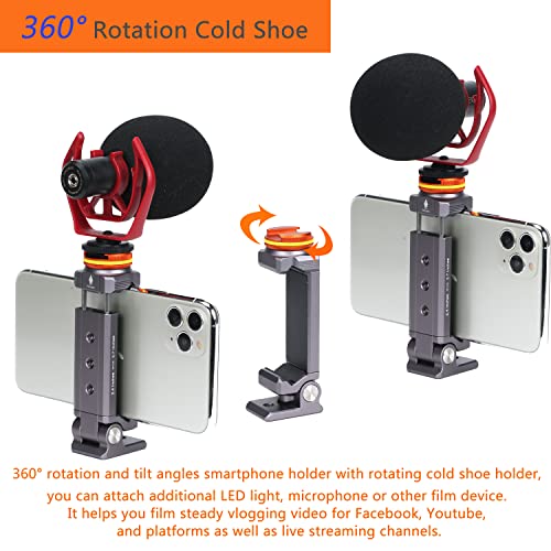 Metal Phone Tripod Mount With Rotatable Cold Shoe, Arca Port Smartphone Tripod Holder Compatible Iphone 13 12 11 Pro X/Xr/Xs Max,10 8 7 Plus,Cellphone Mount For Tripod #TOP3