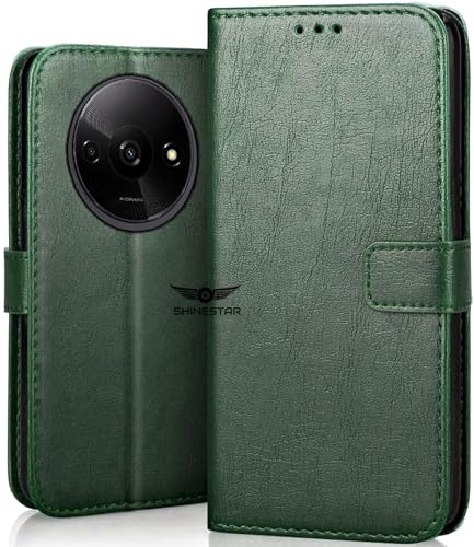 SHINESTAR Redmi A3 (2024) / Redmi A3x / Poco C61 Flip Back Cover | PU Leather Flip Cover Wallet Case with TPU Silicone Case Back Cover for Redmi A3 (2024) / Redmi A3x / Poco C61 – Unique Green- Best and cheap mobile covers in India