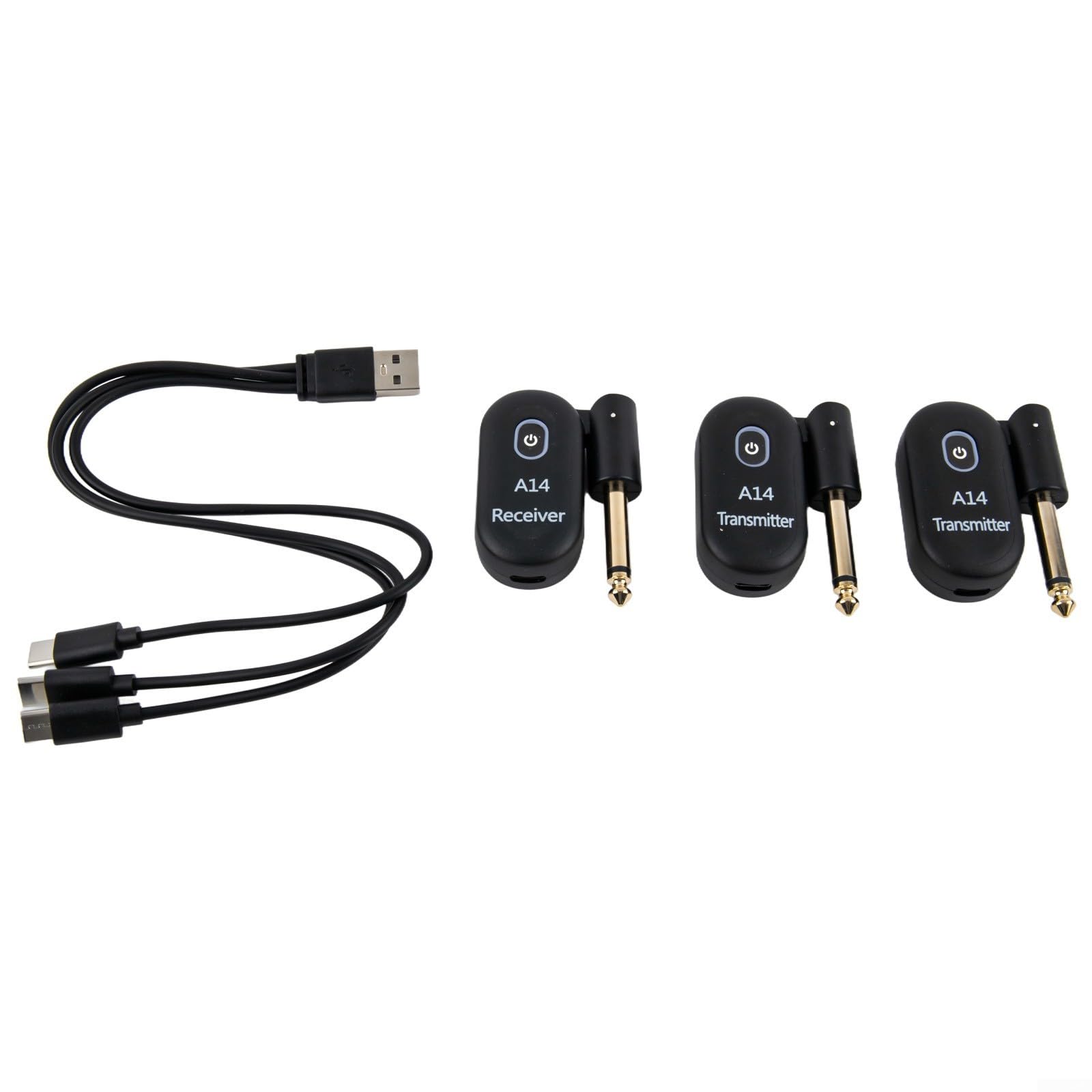 Eawfgtuw Système sans fil pour guitare électrique et basse 2,4 GHz, 2 émetteurs récepteurs avec batterie rechargeable, portée de 30 m, fréquence de 20 Hz à 20 kHz
