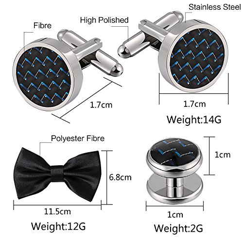 Aienid Cufflinks for Wedding, Cufflinks Studs Set Studs Set for Men Tuxedo Shirts Black Blue Cuff Links - Thumbnail 4