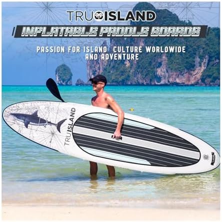 TRUISLAND Inflatable Paddle Board, Stand Up Paddle Board with Backpack, Non-Slip Thickened Deckpad, Waterproof Phone Case, Leash, Paddle, Hand Pump (Great White Shark)