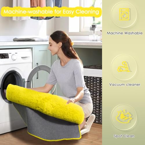 Amdrebio Yellow Area Rug for Bedroom Living Room, 5x7 Fluffy Fuzzy Plush Rugs for Kids Room Decor Aesthetic, Cute Furry Shag Kawaii Carpet for Playroom Classroom Nursery Teen Girls Boys Baby Toddler
