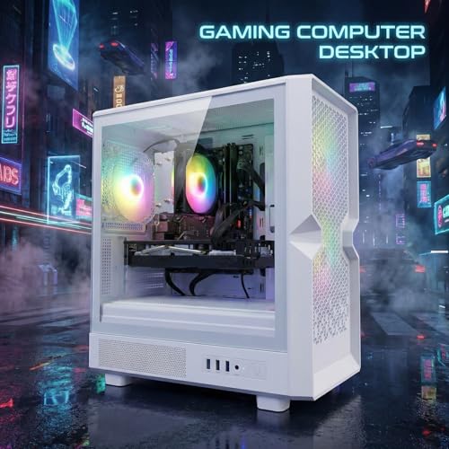 Image of STGAubron Gaming PC Desktop Computer, Intel Core i5 up to 3.6G, Radeon RX 590 8G, 16GB RAM, 1TB SSD, WiFi 6, BT 5.0, RGB Fan x3, Windows 11 Home
