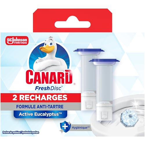 Canard WC - RechargesFresh Disc Active Eucalyptus – Bloc Sans Cage Nettoyant WC - Formule Anti-Tartre Pendant 100 Jours – 2 Recharges