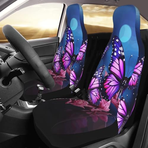 Housse de siège avant auto papillon violet universelle pour berline et SUV (Lot de 2)