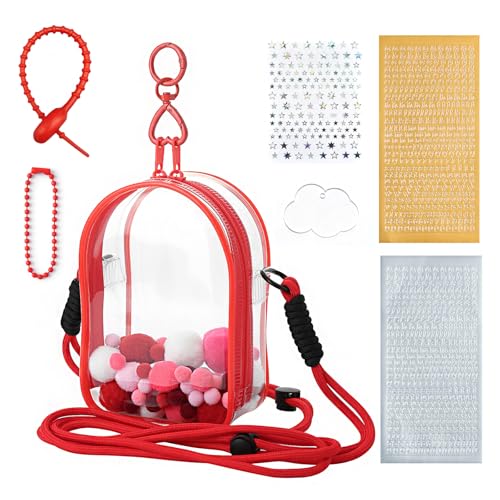 Image of Clear Doll Case with Keychain and Adjustable Strap, Waterproof Crossbody Bag for Blind Box Collectibles - Dustproof PVC Display Cover (red, 5.9inch /15cm)