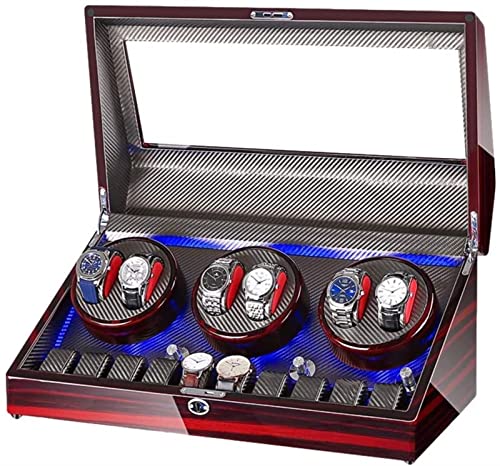 Watch Winder Caja enrolladora automática para Reloj, Caja de Almacenamiento para 6 + 10 Relojes, Acabado de Pintura de Piano, iluminación integrada para Hombre y Mujer, Accesorios para Relojes Watch