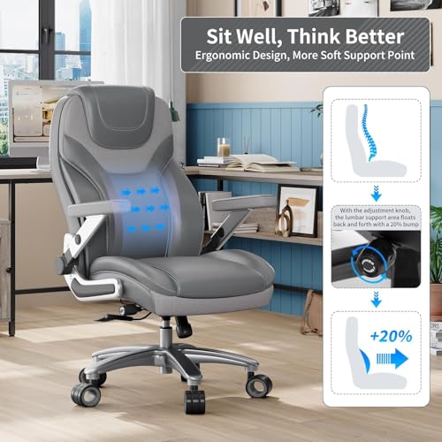 Image of Big and Tall Office Chair with 5D Arms, Fabric & PU Leather Heavy Duty Desk Chair, Adjustable Lumbar Support & Height, Tilt Function, High Back Ergonomic Executive Computer Chair