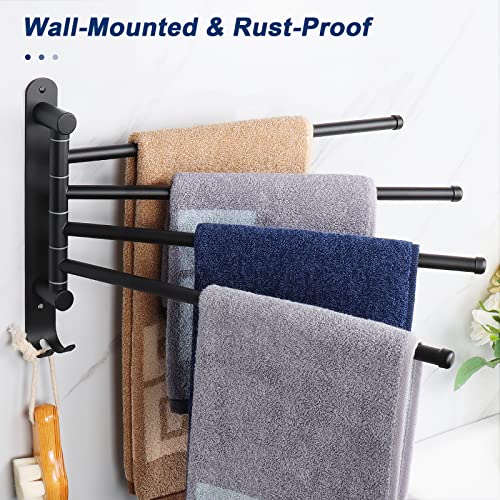Foto de NearMoon Toallero giratorio, barra de toalla gruesa de acero inoxidable SUS304 de 4 brazos, toallero montado en la pared con gancho, colgador de toallas giratorio a prueba de óxido para baño, cocina (imagen 5)