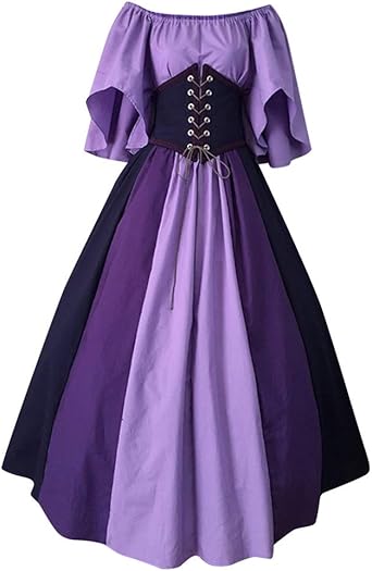 Lalaluka Medieval Dress Women's Maxi Dresses Vintage Off Shoulder Corset Swing Flared Sleeves Renaissance Halloween Carnival Cosplay Costume Princess Dress Evening Dress, 3XL