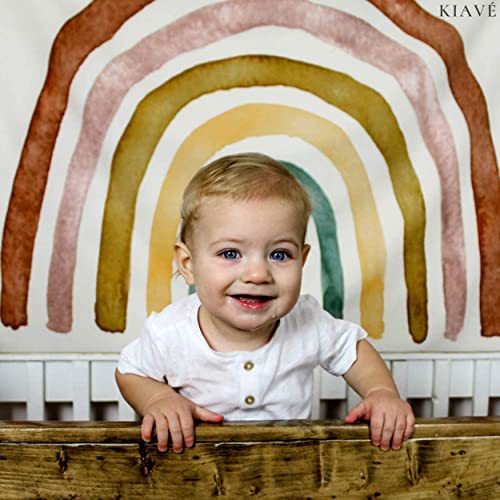 Kiavé Rainbow Tapestry Wall Decor, Premium Duck Cotton, 56"X46" Rainbow Wall Hanging For Girls, Hand Sewn Edges, Muted Boho Colors, Rainbow Decor For Girls Bedroom, Nursery, Playroom #TOP6