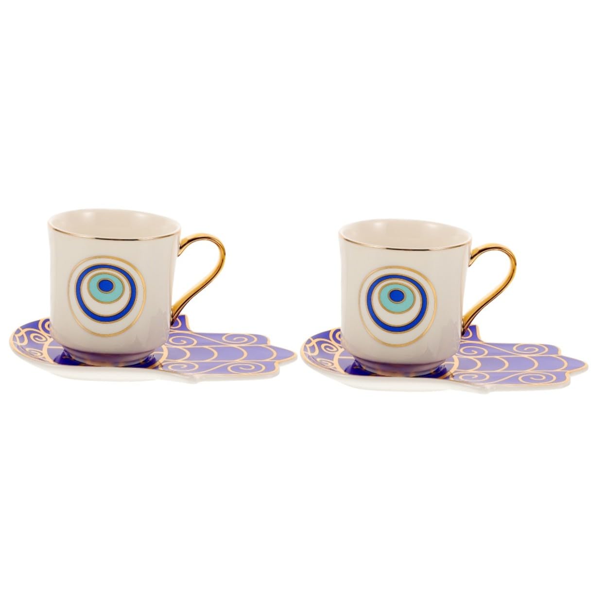 Veemoon 2 Juegos Taza de Café Azul Turca con Plato Set Apilable para Espresso Leche y Té Resistente y Ligero para Servir y Almacenar Bebidas Calientes