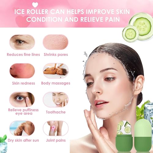 Image of ESZAZX Ice Roller for Face Massager | Cooling Facial Roller for Men & Women | Reduces Puffiness, Dark Circles & Swelling | Reusable, Durable Tool for Glowing Skin (Green)