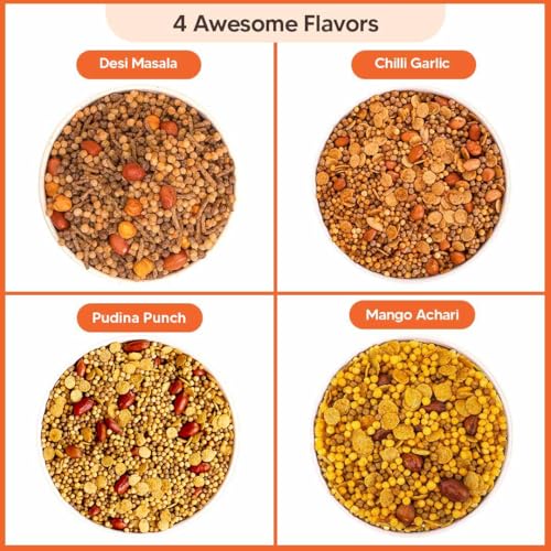 Image of Eat Better Co - Millet Namkeen Combo - Four Flavours - Desi Masala, Mango Achari, Pudina Punch and Chilli Garlic - 4 * 32 grams - Healthy Snacks for Adults Combo 128gm