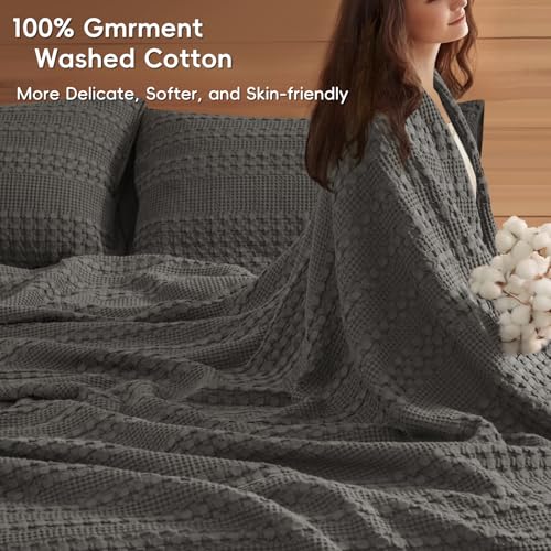 Image of PHF 100% Cotton Waffle Blanket Oversized King 120 inchx120 inch, Lightweight Breathable Extra Large 10'x10' Blankets for Bed, Giant Big Luxury Aesthetic Woven Bedding for Home Decor, Charcoal Grey