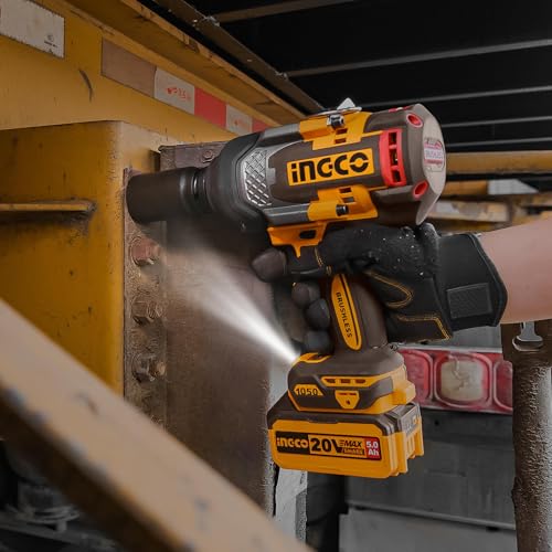 Image of Ingco 20V Cordless Impact Wrench 1050NM, Brushless Motor, Nut-Busting Torque 1200NM, Max Speed 2100RPM Battery Impact Gun With 2Pcs 5.0Ah Battery And Charger, Packed by Carrying Case