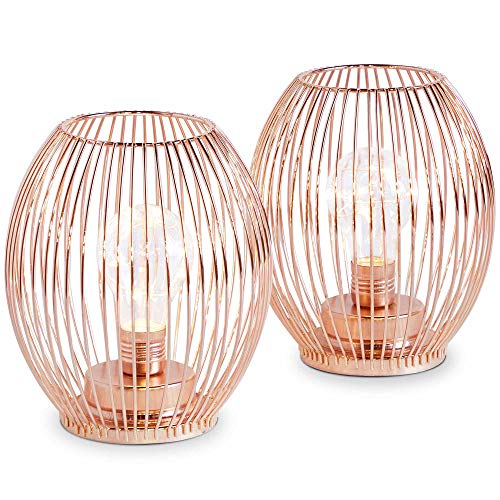 Beautify Ensemble de 2 lampes aspect corbeille — Couleur or rose — Lampes sans fil pour décoration d’intérieur — Idée cadeau — Accessoire déco idéal pour salon, couloir ou chambre