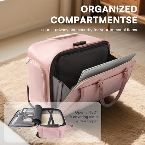 Image of Arcoyard Rolling Laptop Bag Women, Rolling Briefcase for Women for Work, 17 Inch Computer Bag with Wheels, Fashion Flap Laptop Bag With Wheels for Work Business, TSA Friendly Design, Pink