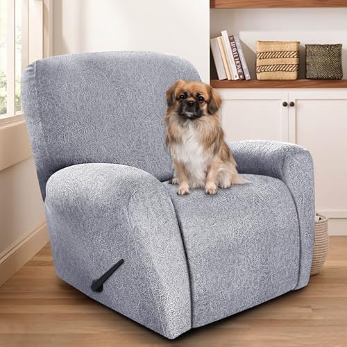 Image of ANARACHON Recliner Chair Covers Leather Look, 4 Pieces Recliner Covers Non Slip, Soft Slipcovers for Large Recliners, Furniture Protector Washable for Pets (1 Seater, 05 White)