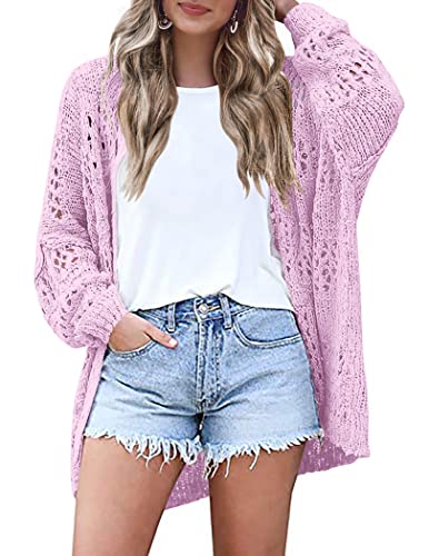 Image of HOTOUCH Lightweight Crochet Cardigan for Women Long Sleeve Open Front Knit Oversized Cardigans Sweaters