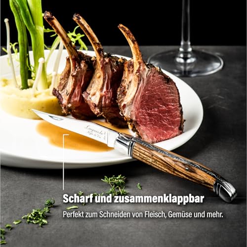 Laguiole Style de Vie Taschenmesser mit Wetzstahl & Ledertasche, Zebranoholz, mit Geschenkbox – Ansicht 4