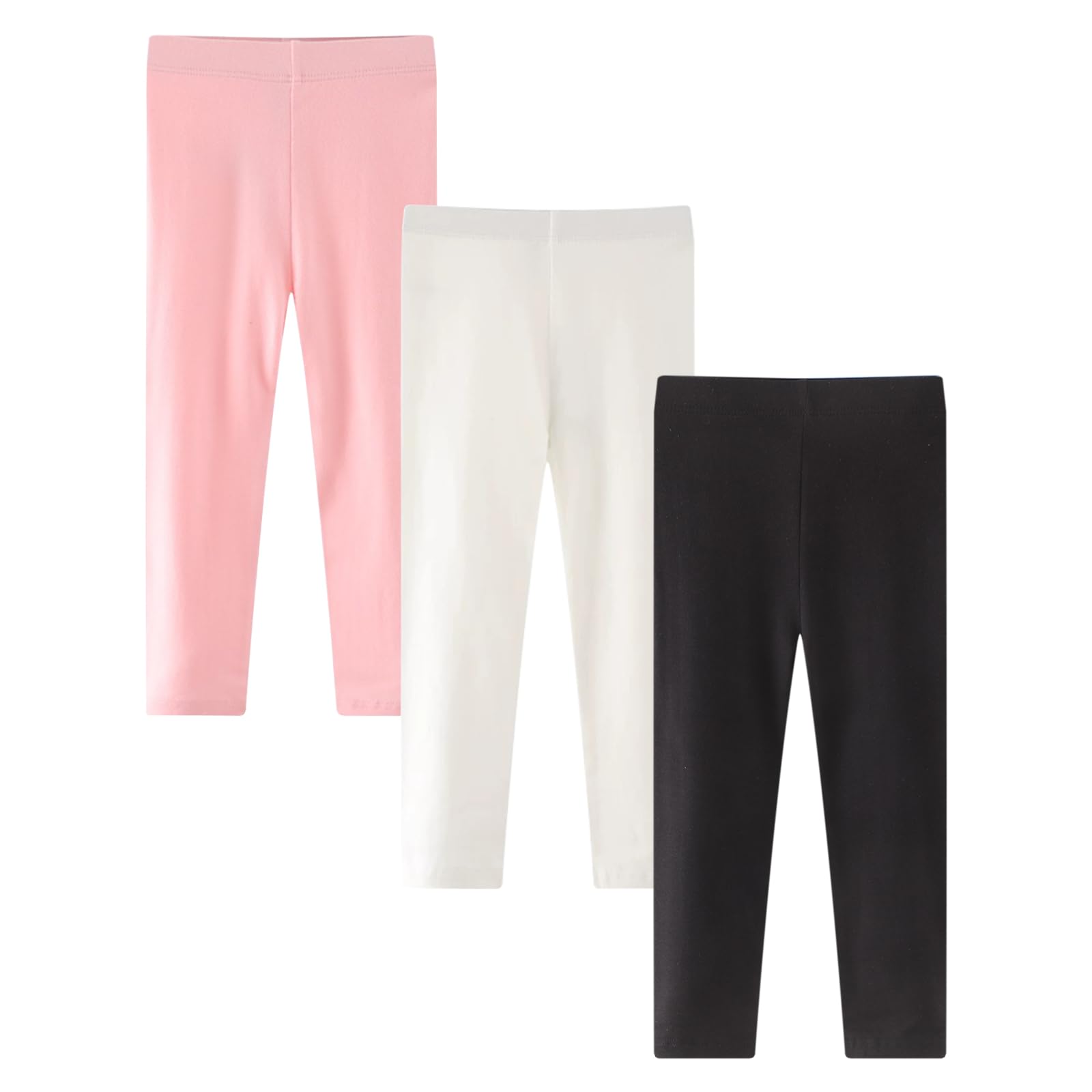 Legging Fille Lot de 3 Longs en Coton Leggings Fille Taille Élastique Couleur Unie de 6 Mois à 6 Ans