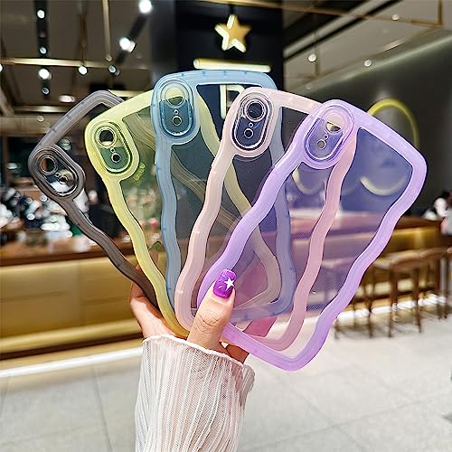 Image of Compatible with iPhone XR Case 6.1 inch, Cute Kawaii Curly Wave Frame Shape Soft Silicone Shockproof Protective Phone Cover for Women Girls, Clear /Yellow
