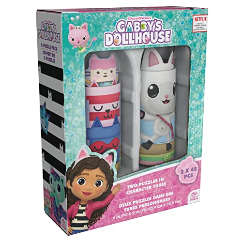 Image of Spin Master Games Gabby's Dollhouse, 2-Puzzle Pack 48-Piece Jigsaw Puzzles in Character Storage Tubes Gabby's Dollhouse Toys Kids Puzzles, for Preschoolers Ages 4 and up