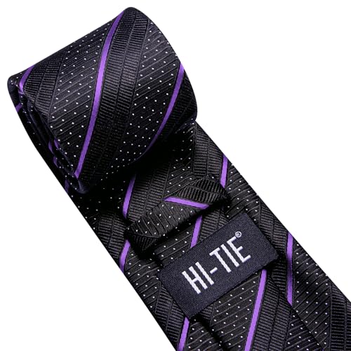 Image of Hi-Tie Men Ties Sets Silk Stripe Paisley Necktie Pocket Square Cufflinks for Business Wedding