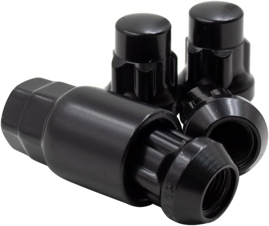 Wheel Accessories Parts 4 Locks + Key M14x1.5 14x1.5 Thread Closed End Bulge 1.65" Long Locking Wheel Lug Nuts Lock Black Dual Hex Key 13/16" and 3/4" Hex Fits Camaro ๏ฝ Charger Challenger ๏ฝ Mustang
