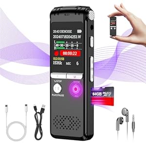 64GB Digital Voice Recorder: ZIPCIDE 4800 Hours Voice Activated Recording Device Audio Recorder with Playback, Noise Reduction Sound Dictaphone Tape Recorder for Lectures Meetings/Classes/Interviews