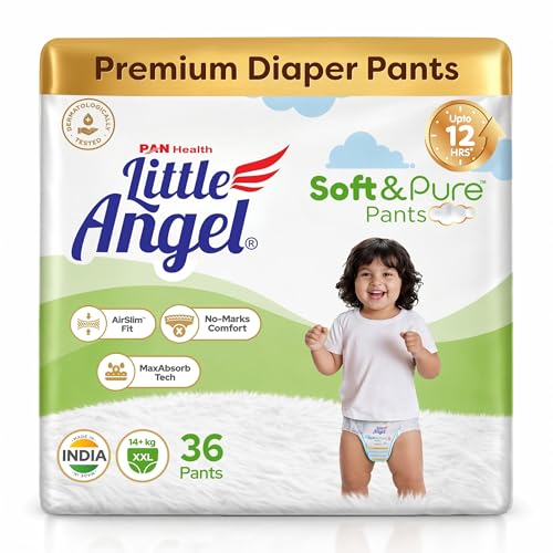 Image of Little Angel Soft & Pure Premium Baby Diaper Pants | XXL - 36 Count (14+ Kgs) | With BreathableAir Layers for Rash-Free Comfort, Lightweight AirSlim Fit, No-Marks Soft Waistband, MaxAbsorb Dry Protection & Calendula Extracts for Baby's Soft Delicate Skin