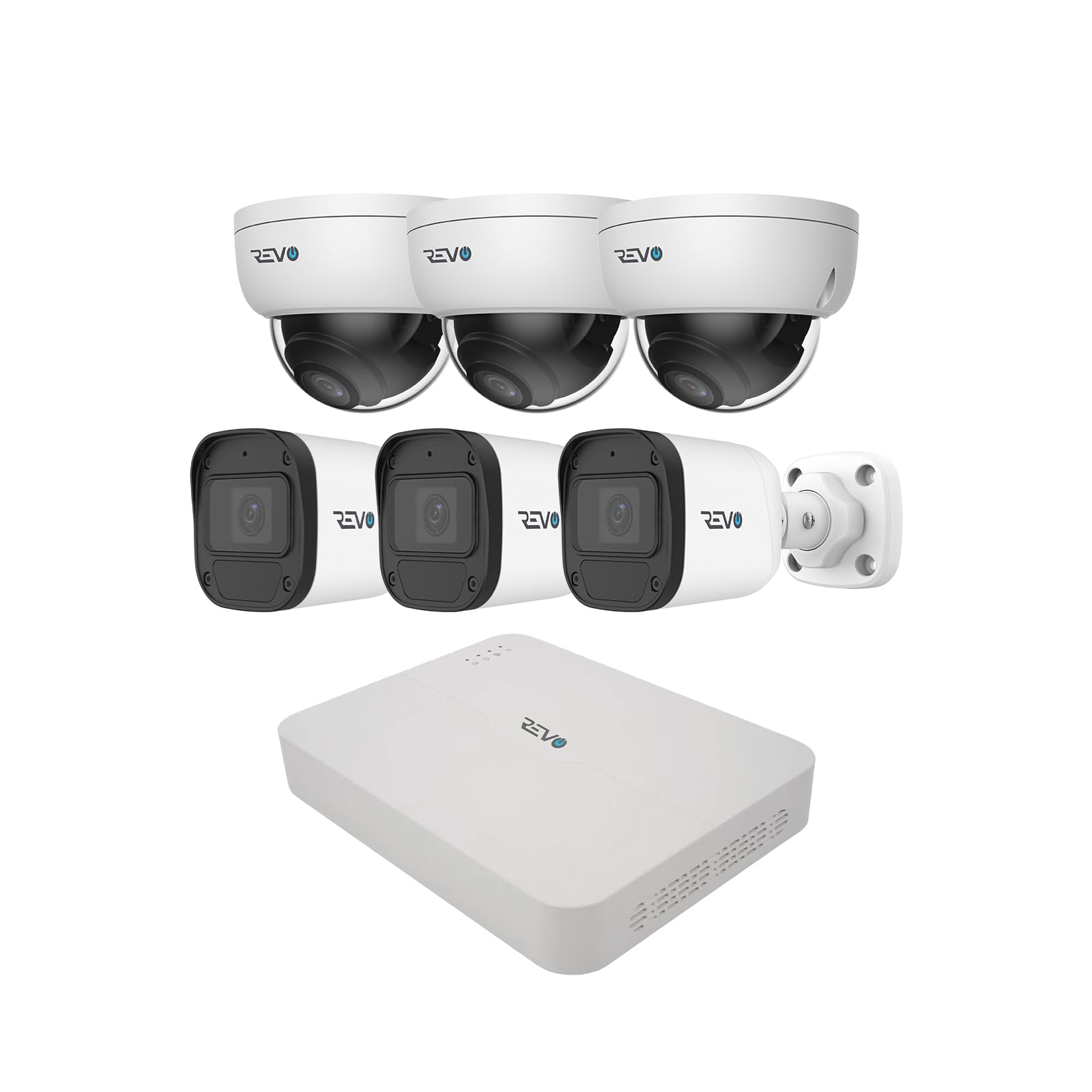 Revo Ultra Blue Series 8CH 4K POE H.265 NVR, 2TB &amp; 6X 2K (4mp) Indoor/Outdoor IR Cameras with Built-in Mic – Remote Access Via Pc, Mac &amp; Phone