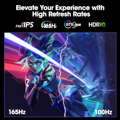 KOORUI 24.5 Zoll Gaming Monitor, QHD(2560x1440), 165Hz, 1ms, IPS, AdaptiveSync, Höhenverstellbar, VESA 75x75mm, Eye Care, HDMI, DisplayPort, Schwarz – Bild 3