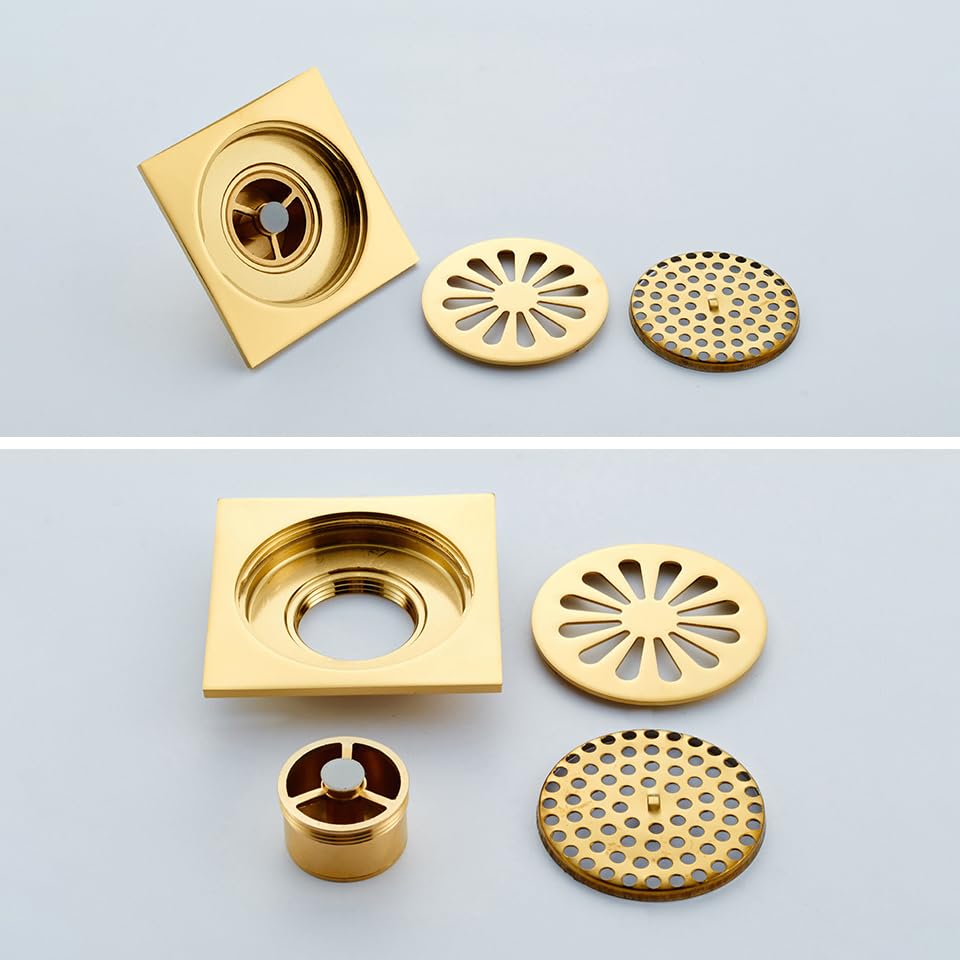 Rejilla Desague Ducha Desagüe de Ducha Dorado Suelo baño residuos Lavadora Cuadrado Tapa colador Rejilla desagüe(Golden C2)