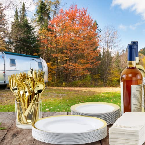 By Madee: 100 Pcs Gold Plastic Plates | 50 Dinner Plates & 50 Salad Or Dessert Plates |Premium Disposable Plastic Plates For Party| Heavy Duty Plastic Plates #TOP2