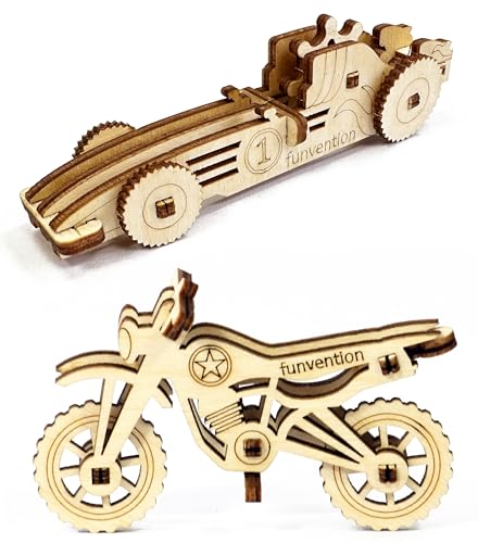 Image of Funvention Birthday Return Gifts (Pack of 24) Fun Fidgets - Racer Car & Bike | DIY Miniature Mechanical Models 3D Puzzle Return Favours for Kids Birthday Party 5+ Years Made in India Toys, Gold