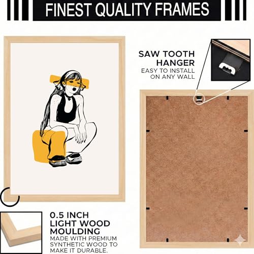 Image of BLINKART fashion sitting Aesthetic Modern Art Walls With Frame | Natural Wood Texture | Living Room Bedroom Office Wall Decoration | Poster Home Decor Frames Wall Bedroom | 12x8 Inches(D61)