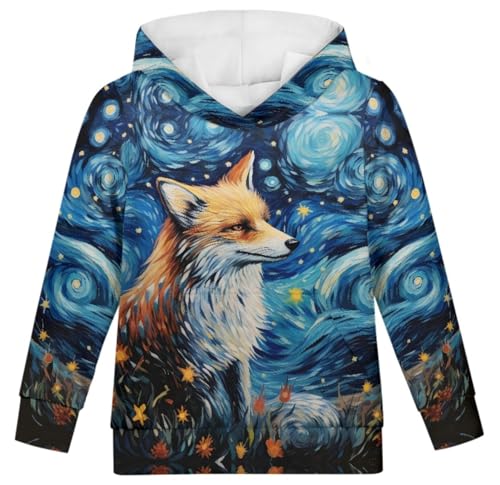 Boy's 3D Ice Fox Printed Long Sleeve Crew Neck Hoodie Hooded Sweatshirts